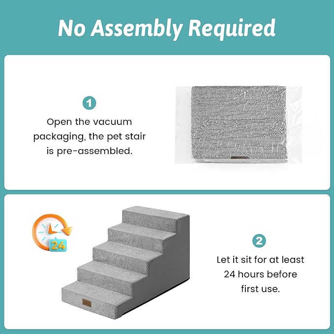 Dog Stairs for Small Dogs 17.7" H, 5 Step Gentle Incline Pet Step for Couch and Beds, Right-Angle Dog Ramp for Puppy Doggie Senior Cats, 17.7x29.5x17.7 Inch, Grey