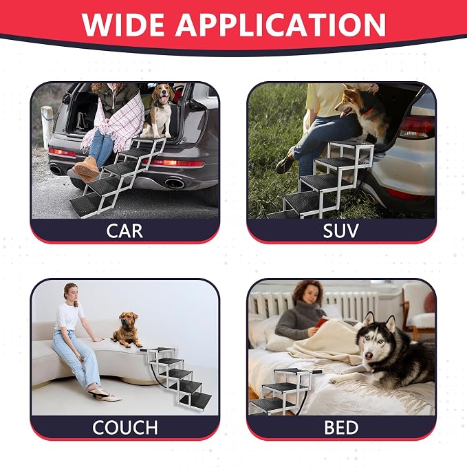 Dog Stairs with Nonslip Surface Portable Folding Pet Ramp for Car, SUV and Trucks Foldable Truck Ramp Stairs for Small to Large Size Dogs Up to 250LBS