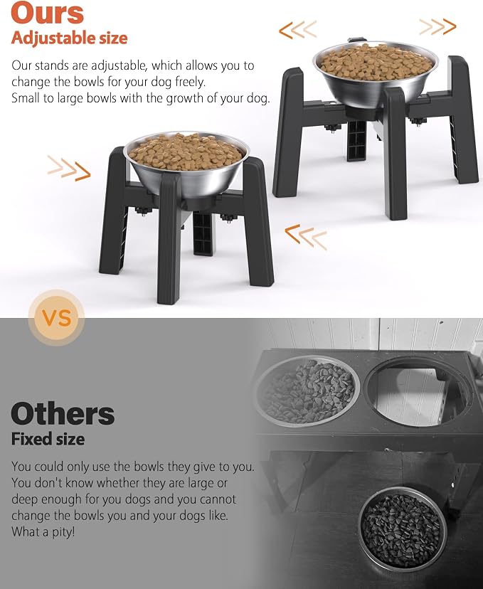 Dog Bowl Stand, 51 oz Large Capacity Stainless Steel Feeder (2 Pack) | Elevated Pet Water & Food Bowl for Medium Dogs, Stable and Anti-Slip Raised Bowl