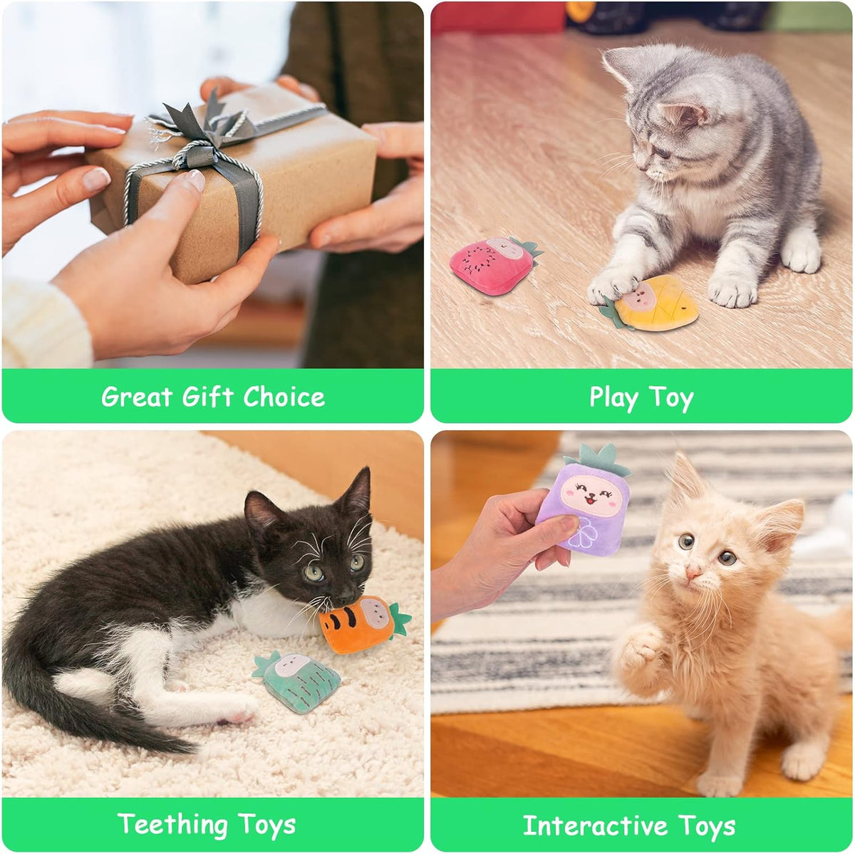 Cat Toys Pineapple with Natural Catnip Inside, Interactive Catnip Toys for Indoor Cats Kitten Kicker, Dental Kitty Chew Toy 6 Pack