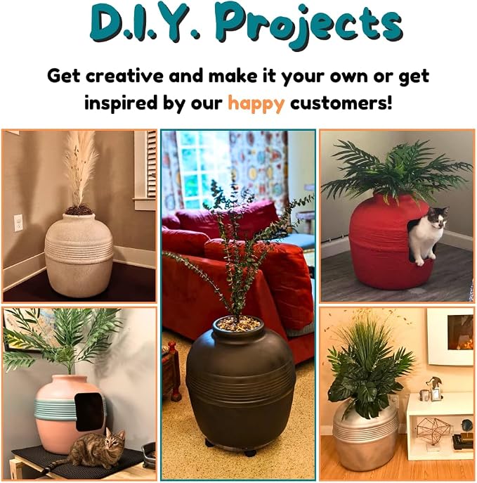Good Pet Stuff Original Hidden Litter Box Planter, Decorative Cat Litter Enclosure with Carbon Filter, Artificial Palm Plant, Upgraded Design, Easy Clean Litter Tray, Essentials Kit, Pink Coral
