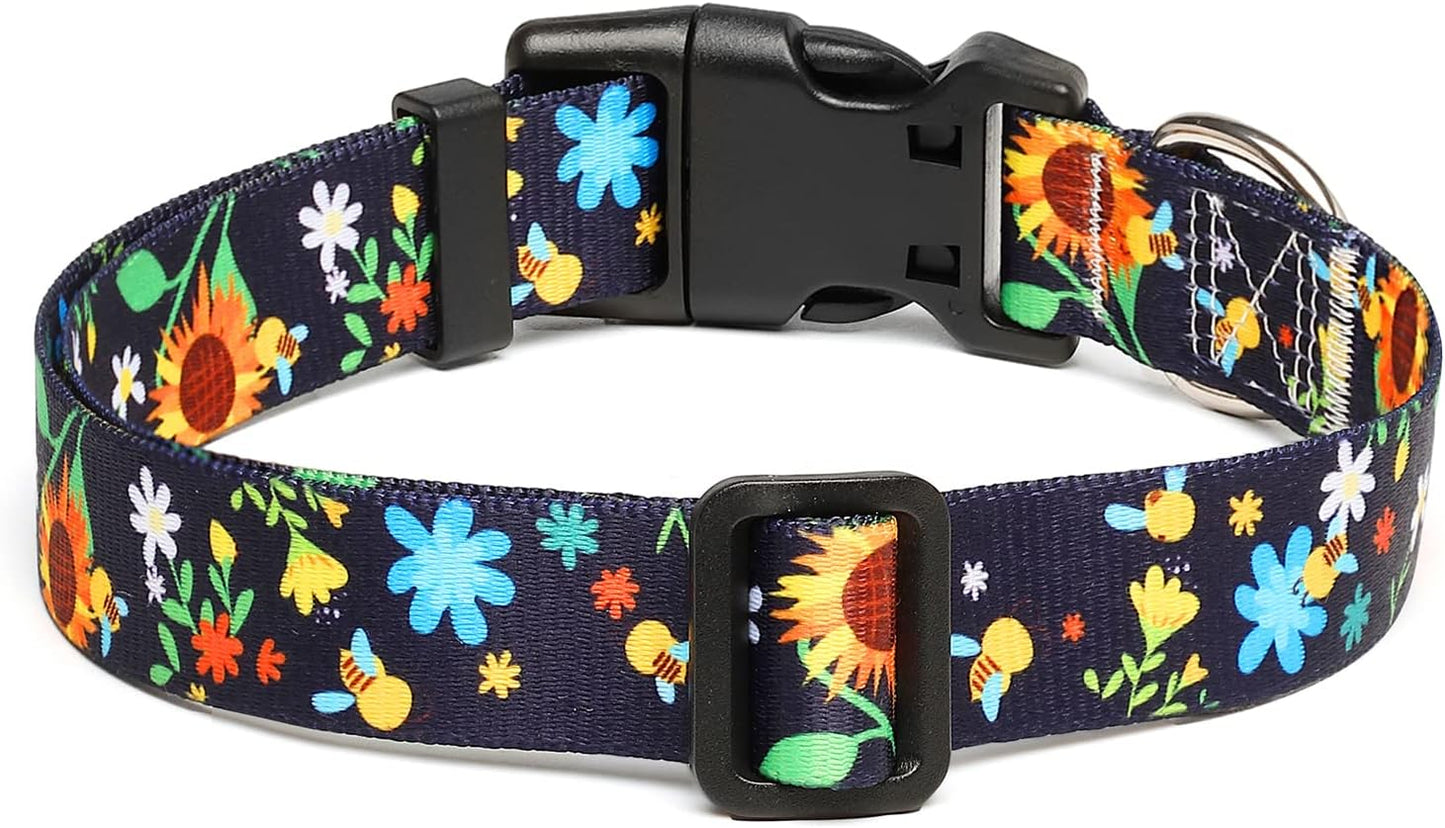 Mercano Adjustable Dog Collar - Special Design Patterns, Soft Nylon Comfortable Sturdy Pet Collar for Small Medium Large Dogs (L, Sunflower)