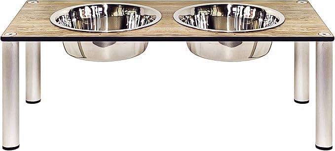 Raised Pet Bowls for Cats and Dogs, Outdoor Elevated Dog Cat Food and Water Bowls Stand Feeder on Aluminum Legs with 2 Stainless Steel Bowls Sizes for Small Medium and Large Dogs. - Medium (Amaretto)
