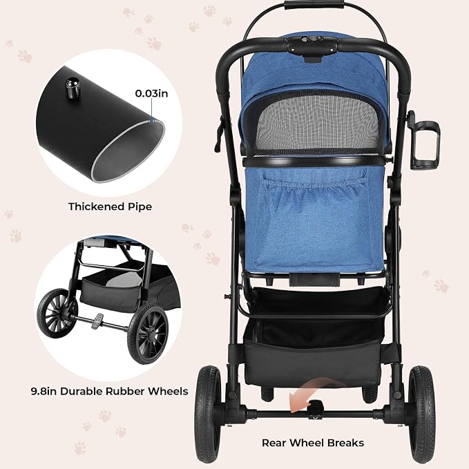 MAMIZO Pet Stroller for Medium Dogs Up to 44 lbs with Detachable Carrier | All-Terrain 3-in-1 Dog Stroller for Senior Dogs & Cats with Rubber Wheels, One-Click Folding, Storage Basket & Cup Holder