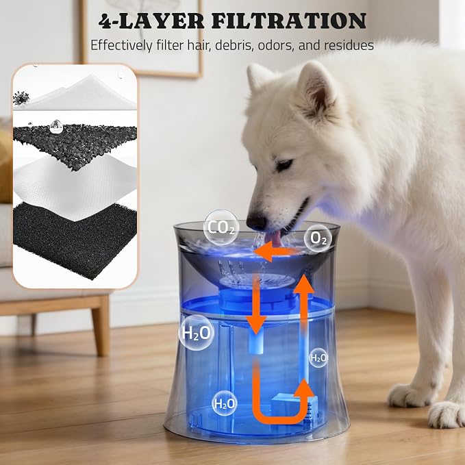 Pawtners 1 Gal/3.5L Dog Water Fountain,Elevated Dog Water Bowl Dispenser | Vortex Flow filter,Automatic Pet Water Fountain for Large Dogs Inside, Deep Drinking Area and Quiet Pump, 10" H