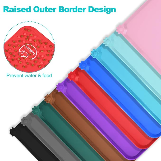 Silicone Waterproof Dog Cat Pet Feeding Mats, Non Slip, Easy Clean Pet Dog Cat Bowl Mats Placemat (18.5" x 11.5") Red