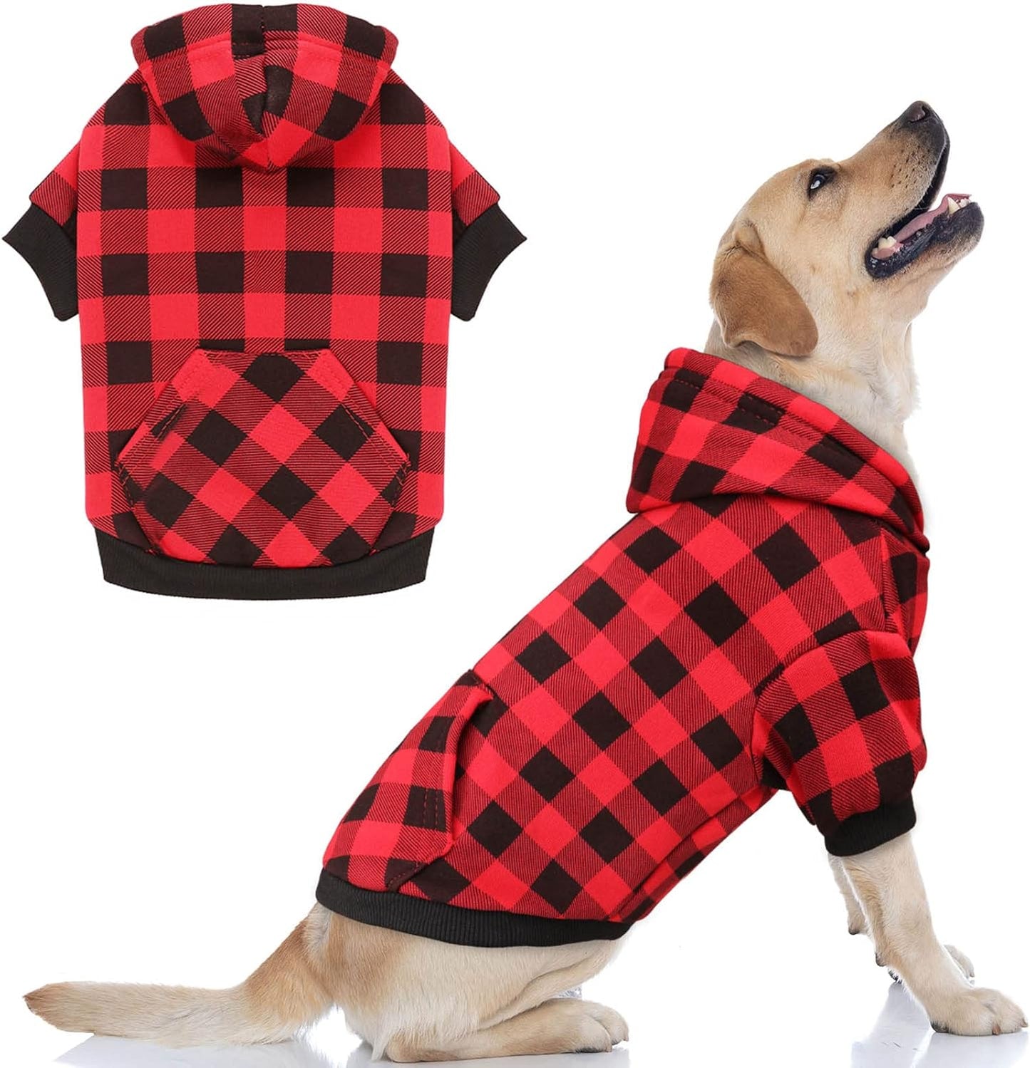 Dog Hoodie Sweater Red Buffalo Plaid Pet Clothes Warm and Soft Breathable Cozy Pet Hoodies for Large Dogs Dog Sweaters for Extra Large Dogs with Pocket(XXL)
