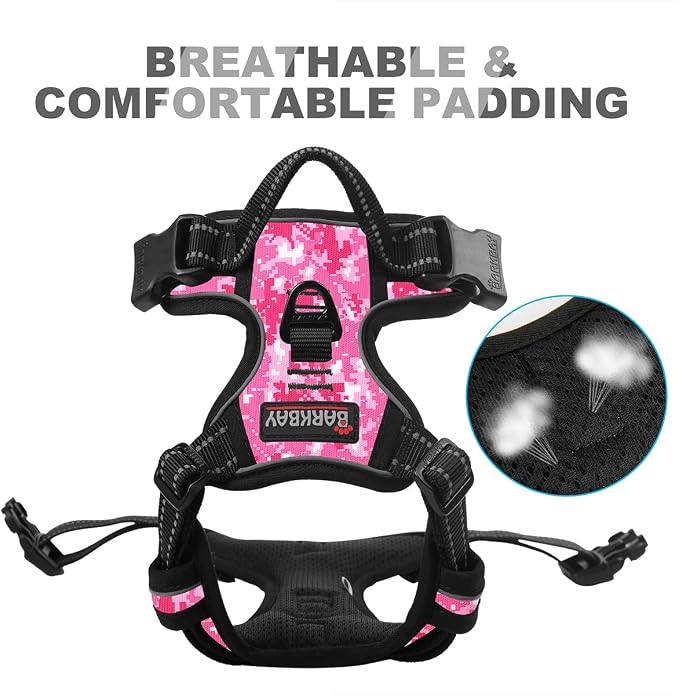 BARKBAY Dog Harness No Pull for Small Sized Dog Front Back Clips,Dog Vest | Soft Padded No Choke With Handle,Easy On&Off,Adjustable Reflective For Walking Training Running(Pink Camo,S)