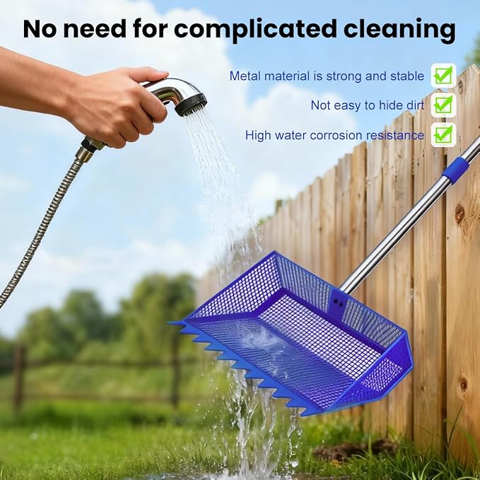 2026 Latest 12inch 2-in-1 Chicken Poop Scooper & Rake with Handle, Heavy-Duty Metal Chicken Coop Scoop for Sand Sifting Shovel Litter Scooper for Farm House Chicken Coop Cleaning Tools Accessories
