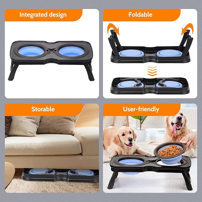 Raised Dog Food Bowl Set, Elevated Silicone Pet Food Bowl with Stand for Dogs and Cats