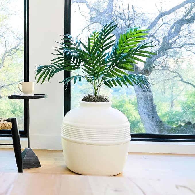Good Pet Stuff Original Hidden Litter Box Planter, Decorative Cat Litter Enclosure with Carbon Filter, Artificial Palm Plant, Upgraded Design, Easy to Clean, Base Kit, White Birch