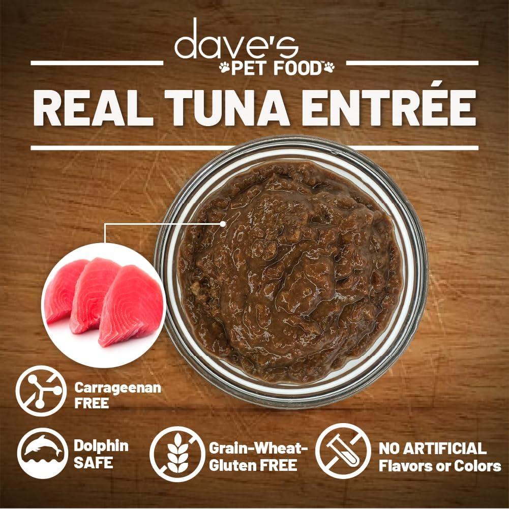 Dave's Pet Food Grain Free Wet Cat Food (Tuna Entree in Gravy), Naturally Healthy Canned, Added Vitamins & Minerals, 5.5 oz Cans (24 Pack)