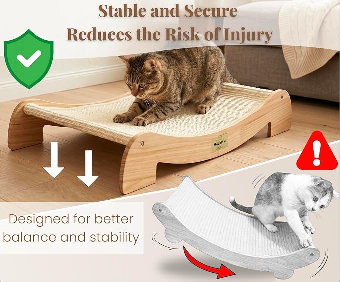 Extra Wide Cat Scratcher Bed, 26.5 x 16.7 in, Natural Sisal, Solid Wood | Stable design, supports cats up to 44 lb, renewable sisal fibres, durable and economical cardboard-free alternative