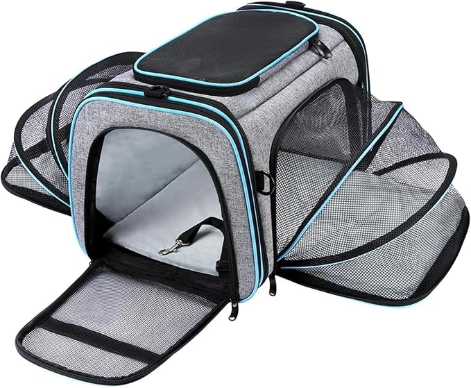 Airline-Approved Expandable Pet Carrier for Small Dogs & Cats, Soft-Sided Collapsible Travel Bag with 4-Way Access(B10,Medium)