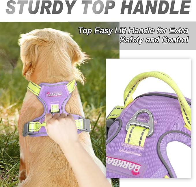 BARKBAY Dog Harness No Pull for Large Dogs Front Back Clips,Dog Vest | Soft Padded No Choke With Handle,Easy On&Off,Adjustable Reflective For Walking Training Running(Violet Purple & Sunlight,L)