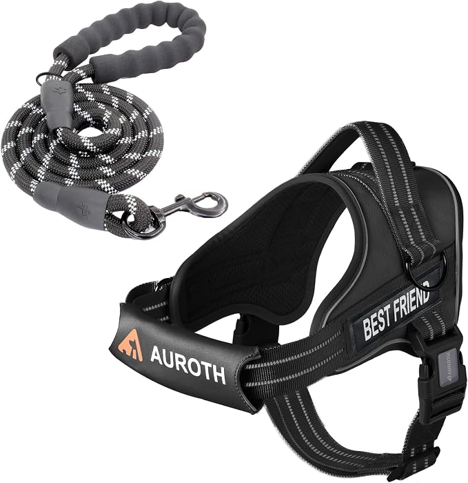 AUROTH Dog Harness and Leash Set for Large Sized Dog, No Pull Dog Vest | with Leash Clips, LED light clip, Soft Padded No Choke, Escape Proof, Easy Walking and Training, Black, XL