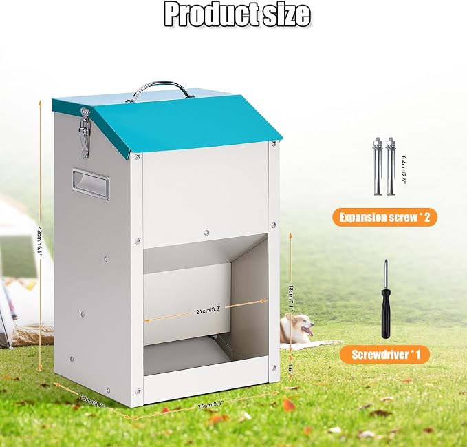 PKNYBZN Automatic Dog & Cat Feeder, 14L Outdoor Gravity Dog Feeder Use | Metal Automatic Feeder Cat Dry Food, Pet Feeding Station for Cats, Dogs and Other Small Animals