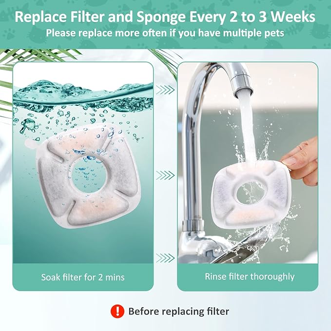 4 Pack Replacement Filters & Sponges Set for 67, 84, 95, 135oz Automatic Pet Fountain, Pet Fountain Replacement Filter, Triple Filtration Cat Water Dispenser Filters for Cats and Dogs
