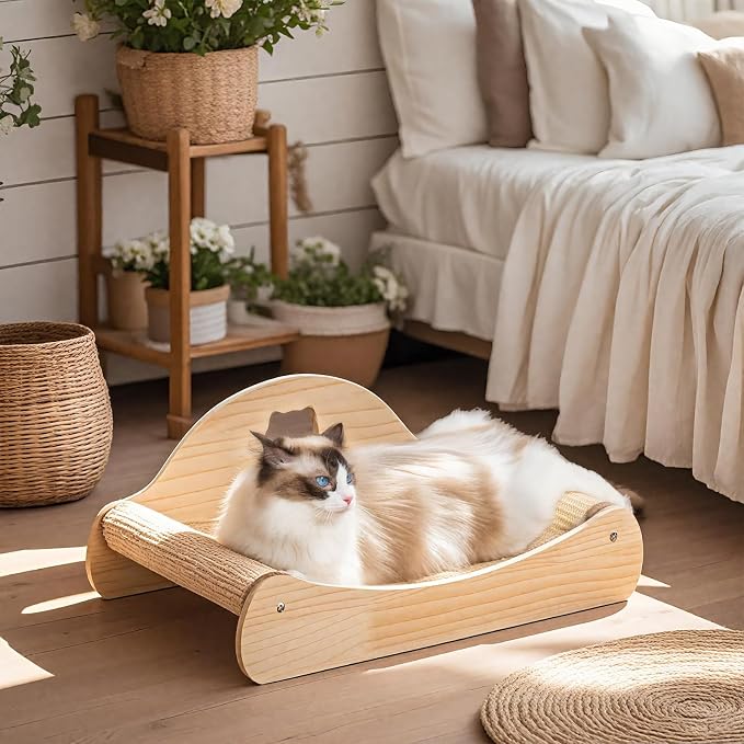 100% Sisal Large Cat Scratcher Bed, Comfy Chaise Lounge for Cats | Rest/Scratch/Play, Protects Furniture, Durable, Horizontal, No-Mess