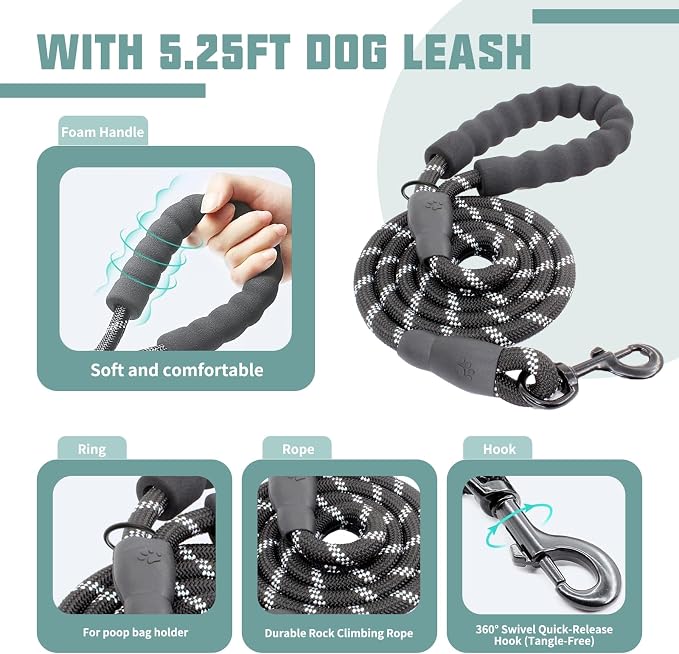 AUROTH Dog Harness and Leash Set for Medium Sized Dog, No Pull Dog Vest | with 5.25FT Dog Leash, Breathable Soft Padded, No choke, Reflective Tactical, Easy to Put on & Take Off - Macaron Blue Medium