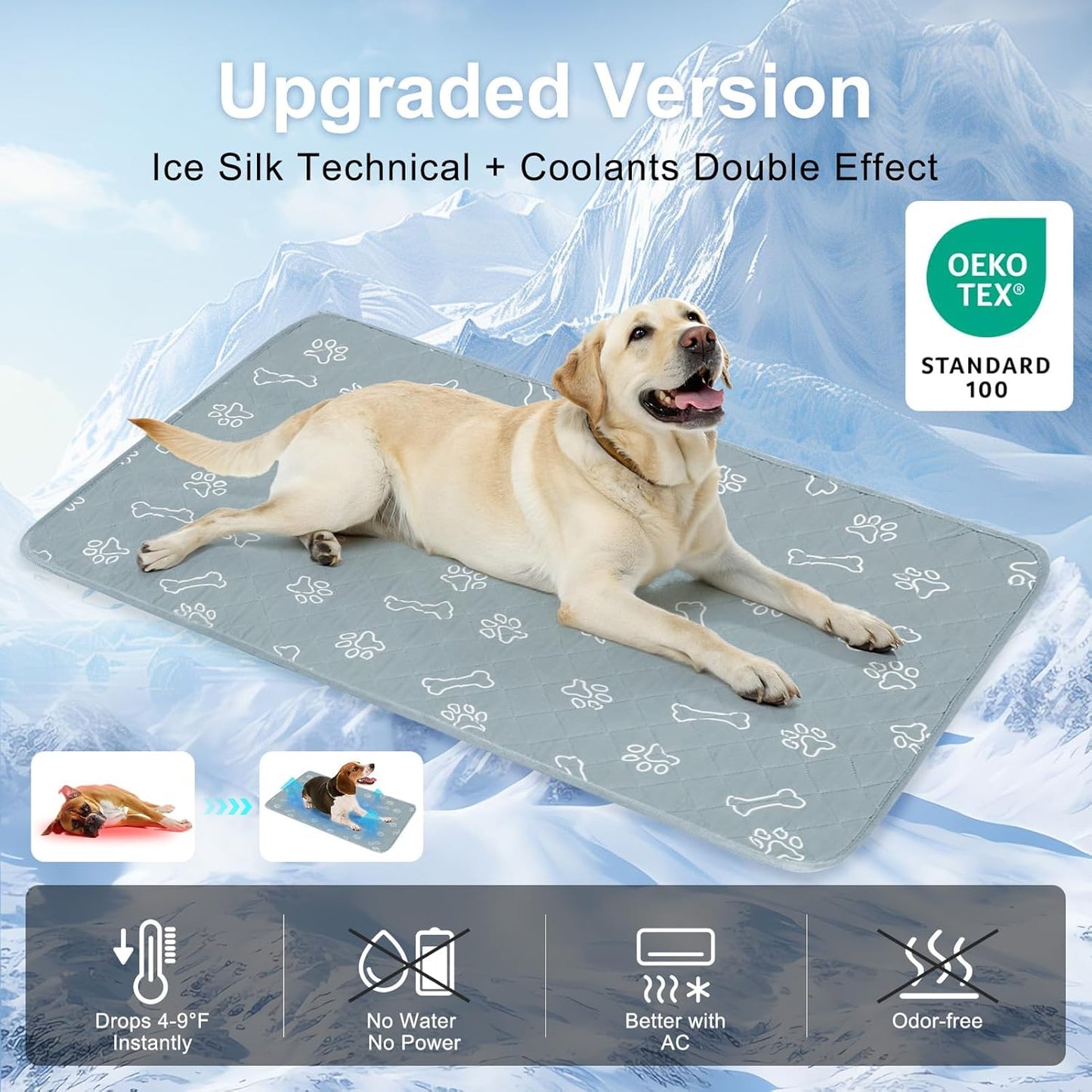 BEAUTYZOO Upgraded Dog Self Cooling Mat Ice Silk Chill Pads for Small Medium Large Dogs Q-MAX＞0.43- Summer Reusable Pet Training Pad - Absorbent Non-Slip Cool Mat for Kennels, Crates, Beds, 23" x 35"