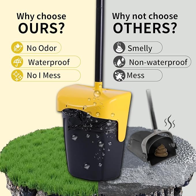 ienjoyed Pooper Scooper Large Swivel Bin & Rake with 160 Waste Bags,Heavy Duty Dog Pooper Scooper with Bag Attachment for Dogs, Long Handle Poop Scooper with Lid for Yard, Grass, Gravel(Yellow)
