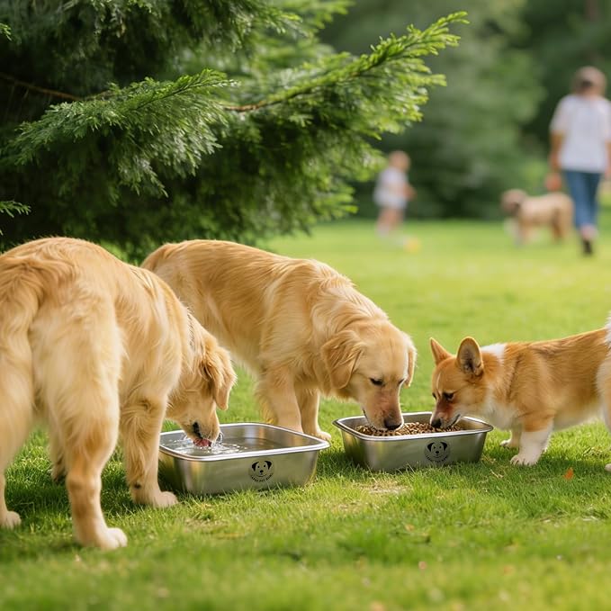 Stainless Steel Large Dog Water Bowl, Spill-Proof Metal Dog Food Bowls, Easy Clean Outdoor Dog Water Bowl for Medium Large Dogs, X-Large & Cats 1.25 Gallons, 2-Pack
