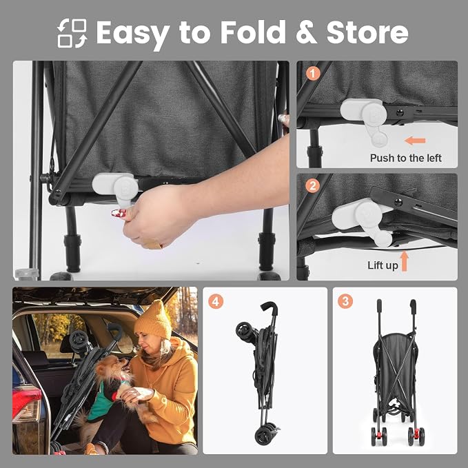 Pet Stroller for Small Dogs Medium Dogs 33lbs, Dog Pram Ultra Light - only 3.5 kg, Dog Stroller Pet Pram with 4 Wheel Foldable/Storage Basket/Cup Holder-P07