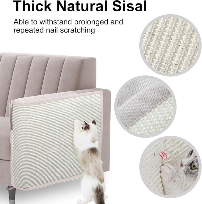 Cat Scratch Sofa Protector,27.6" L*19.6" W Cat Scratch Furniture Protector Pad Couch Arm Sheild with Natural Sisal for Protecting Couch Sofa Chair Furniture（Beige/Left Handed
