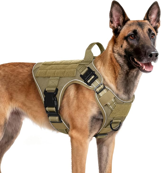 rabbitgoo Tactical Dog Harness for Medium, Heavy Duty Military No Pull Vest | Sturdy Metal Buckles, 5 Adjustments, Molle System, Powerful Pullers for Training, Hunting, Outdoor, Brown Reflex, Medium