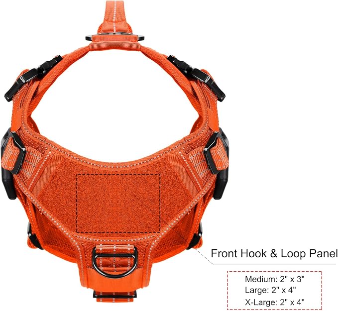 ICEFANG Tactical Mesh Dog Harness X-Large Dogs,Reflective Dog Molle Vest | Summer-Cooling, Control Handle,Adjustable,Front Hook,3 Leash Clips,Soft Padded,No Pull,Orange,X-Large