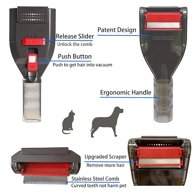 Dog Hair Vacuum Attachment for Dyson Cordless Upright Vac, Groom Tool Pet Shedding Brush for V6 V7 V8 V10 V11 V15 DC41 DC65 UP13-UP30 Animal, Grooming Kit with Long Extension Hose Adapter