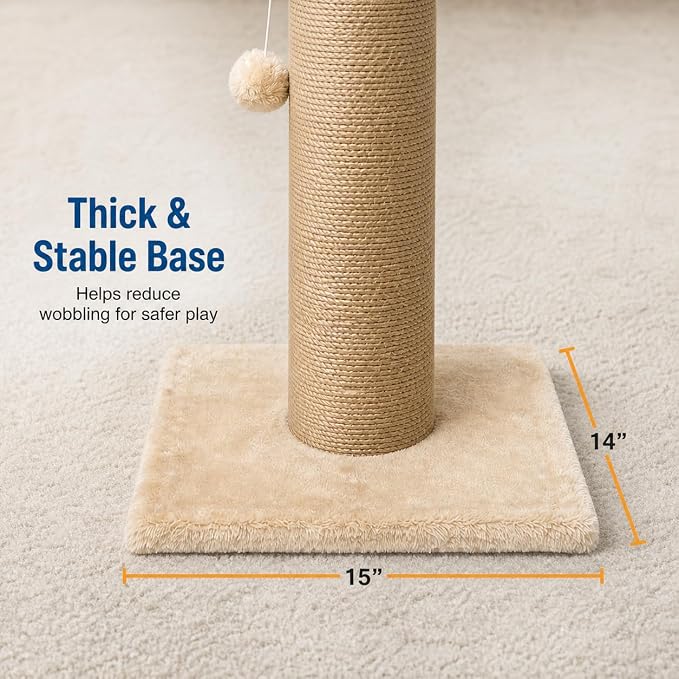 Sisal Cat Scratching Post for Indoor Cats & Kittens, 5.5" Diameter Heavy Duty Vertical Scratcher, 32 Inch Extra Tall Furniture Protector with Stable Base, Yellow