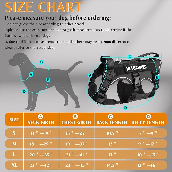 Escape Proof Dog Harness with Double Handle+4 Removable Patches | Service Working Molle Harness with Double Handle for Medium Dogs, Tactical Pet Reflective Vest for Walking Hiking Hunting