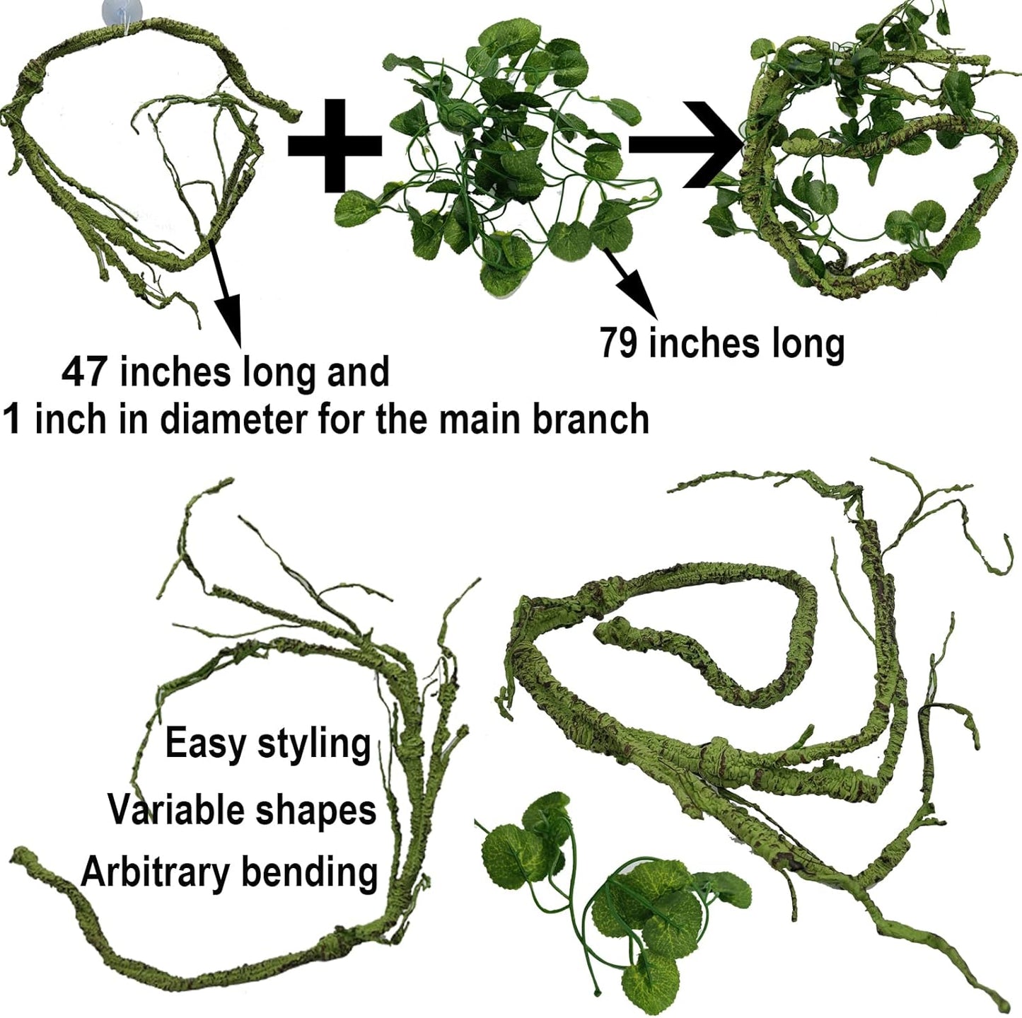 Reptile Plant for Bearded Dragon Tank Accessories, Terrarium Plant Artificial Decor for Snake Cage, Fake Plant for Leopard Gecko Habitat, Lizard Chameleon Ball Pythons (Group E)