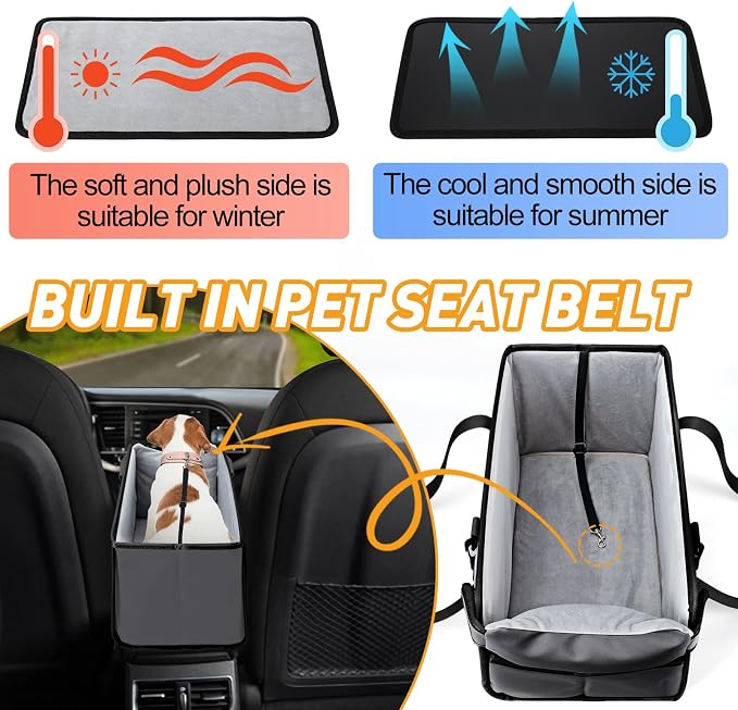 Portable Dog Car Seat for Small Dogs, Puppy Car Seat, Grey | Booster Seat With Safety Leash & Adjustable Straps Keeps Small Dogs Secure. Removable Washable Cushion. Fits Most Cars.