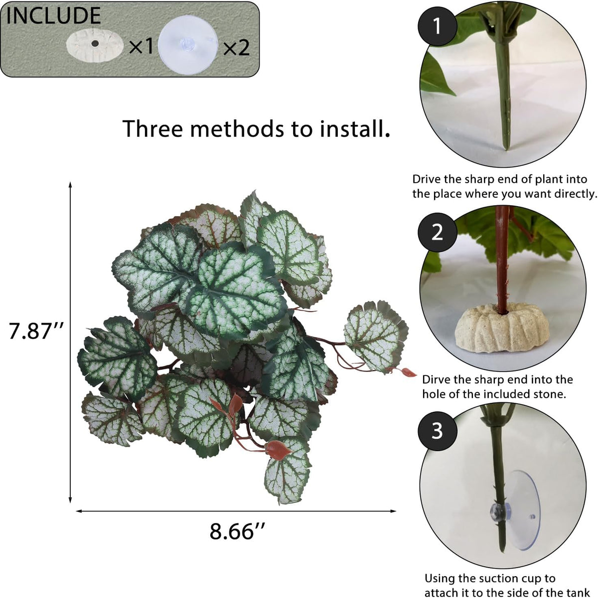 IBWell Fake Reptile Plants for Terrarium, Turtle Tank Decor with Suction Cup