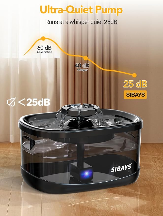 SIBAYS 9.5L/2.5Gal Dog Water Fountain, 3 Flow Modes Automatic Pet Water Fountain with LED Light & Water Shortage Reminder, Ultra Quiet Dog Water Bowl Dispenser for Large Dogs & Multi-Pet (FS82, Black)