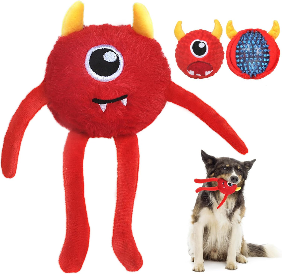 Fida Dog Chew Toys for Aggressive Chewers(3in1),Squeaky Dog Toys for Large Dogs，Interactive Dog Toys to Keep Them Busy, Dog Ball for Small, Medium and Large Dogs(Red)