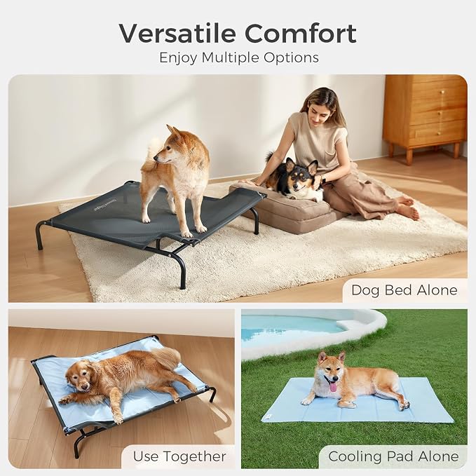Sweetnight Elevated Dog Bed, Headrest Raised Cot with Steel Frame | 43 Inch Waterproof Heavy Duty Steel Frame Dog Bed, Supports 66-88 lbs Large Dogs, Easy Assembly Outdoor Indoor Pet Cot