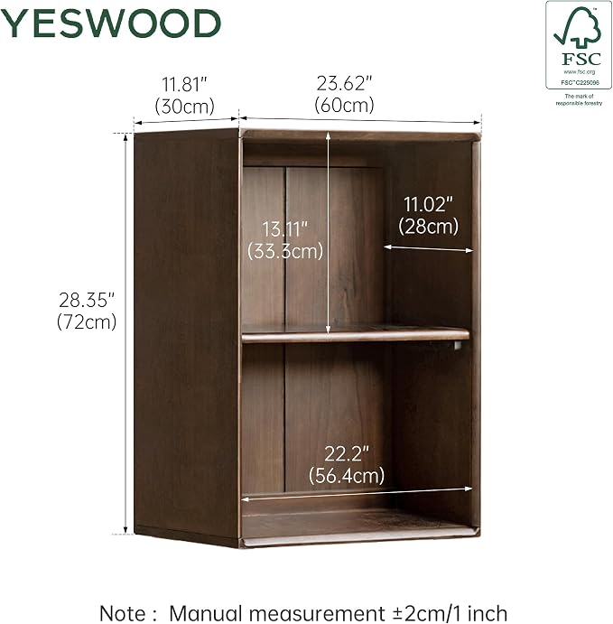 YESWOOD Modular Bookcase Storage Cubes, 100% Solid Rubberwood TV Stand Free Combination, Small Walnut Color Buffet Cabinet for Living Room Bedroom Study