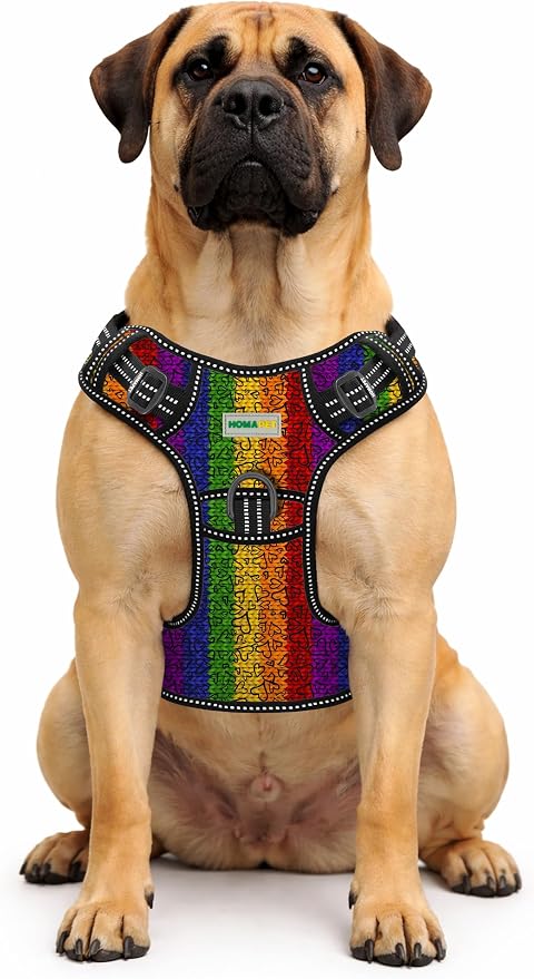 Homapet. Tactical Dog Harness with Dual Leash Attachment Points, Adjustable and Reflective Military Grade Dog Vest with Comfort Control Handle (Love, L)