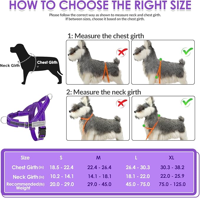 SlowTon No Pull Dog Harness with Front Clip - Heavy Duty, Soft Padded | Neck & Chest Adjustable, Tactical Pet Vest and Leash Set for Large Medium Sized Dogs, for Easy Walk & Training, Purple M