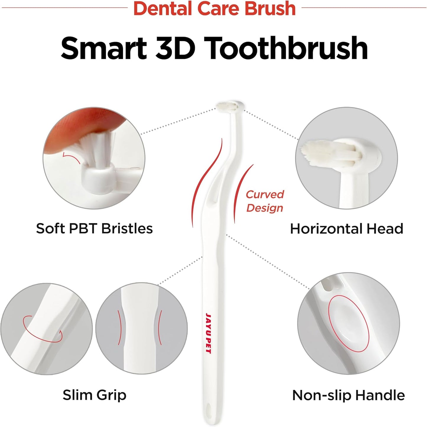 JAYU PET Dental Care Brush (Soft Bristles) 1ea - Dog Toothbrush, Cat Toothbrush, Dental Care for Kitten and Small Dogs, Removing Old Plaque and Tartar, Cat Teeth Brushing & Easy Cleaning