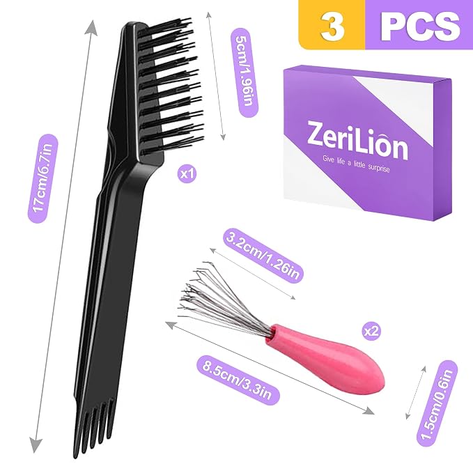 1 Hair Brush Cleaner Tool & 2 Metal Rakes – Effective Comb Cleaning Kit for Hair, Dust, Lint Removal at Home & Salon