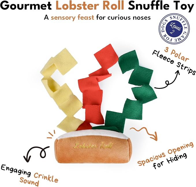 CHEWFFON Lobster Roll Snuffle Dog Toys, Interactive Dog Puzzle & Enrichment Toy for Boredom, Plush Food Toy with Crinkle Paper, Scent Work Foraging for Small Medium Dogs