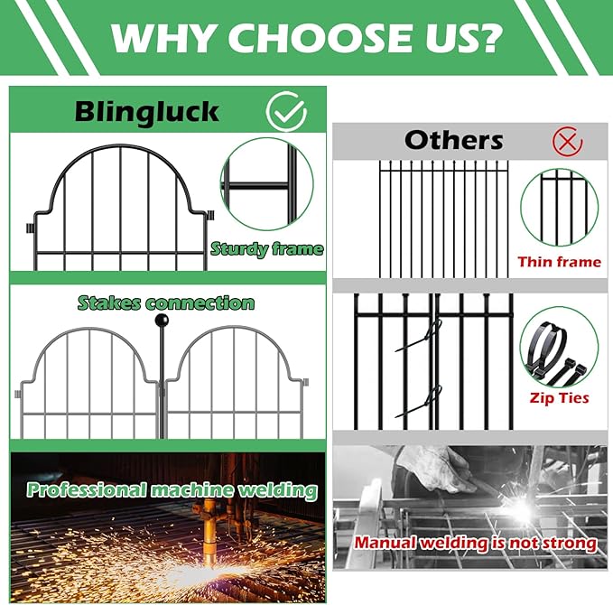 Blingluck Garden Fence, 17 in(H) x 21 ft(L) Arched Rustproof Metal No Dig Fence Garden Fence Border, Ground Stake Animal Barrier Fence for Rabbit Dog, Outdoor Landscape Decor for Yard & Patio,19 Pack