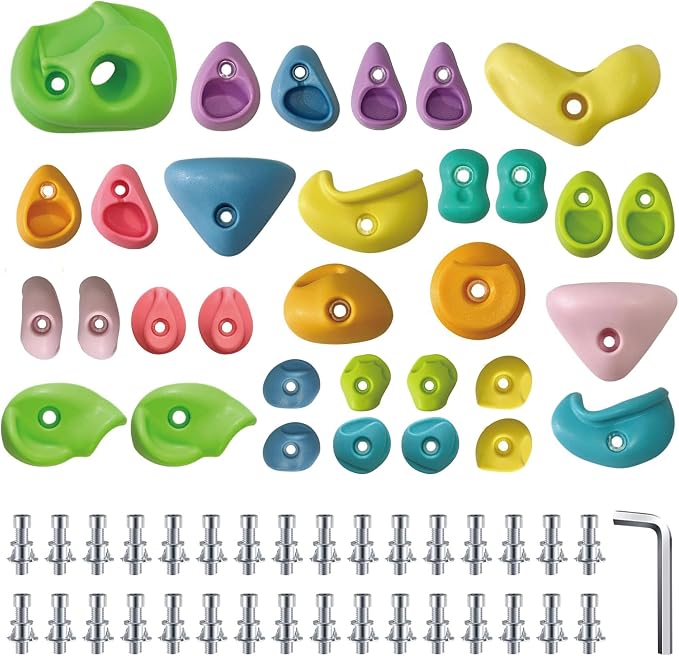Rock Climbing Holds for Kids, 36-Piece Set with Hardware, Pastel
