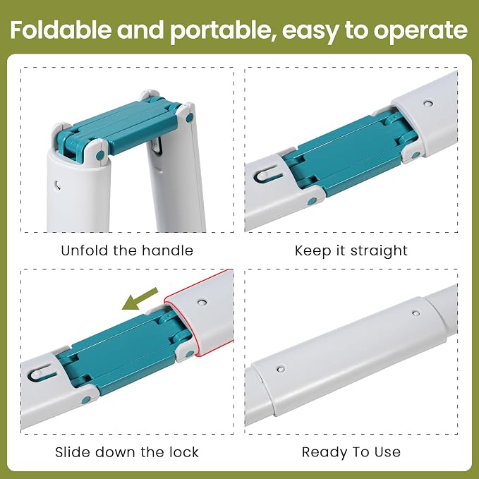 Dog Pooper Scooper Portable with Bag Attachment, One Handed Foldable Design, Includes 120 Waste Bags and Dispenser, 28 Inch Handle for Grass Yard Gravel Cleanup (Green)