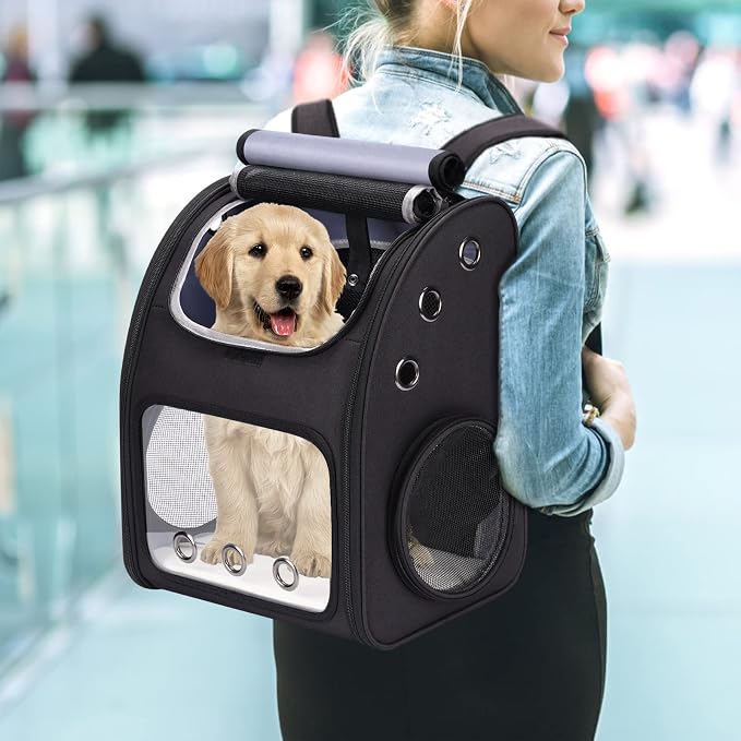 Expandable Cat Carrier Backpack, Large Space, Airline Approved, XL | Pet Carrier Backpack Up to 25 lbs, Portable Pet Travel Backpack, Ideal for Traveling/Hiking /Camping/Vet, Black